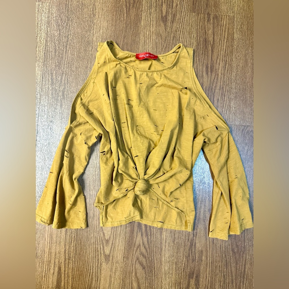AKIRA Yellow Cut Out Tie Front Blouse